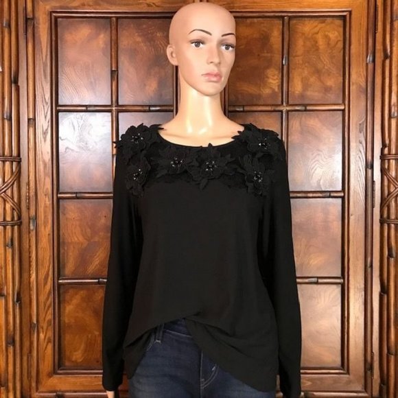 Antthony Original Noir 3D Jewel Beaded Floral Top - Picture 1 of 13